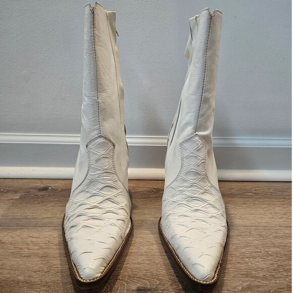 Los Altos Boots Women's Western Wear White Leather Snake Skin Boot 26.5 / US 9.5 - Picture 3 of 9